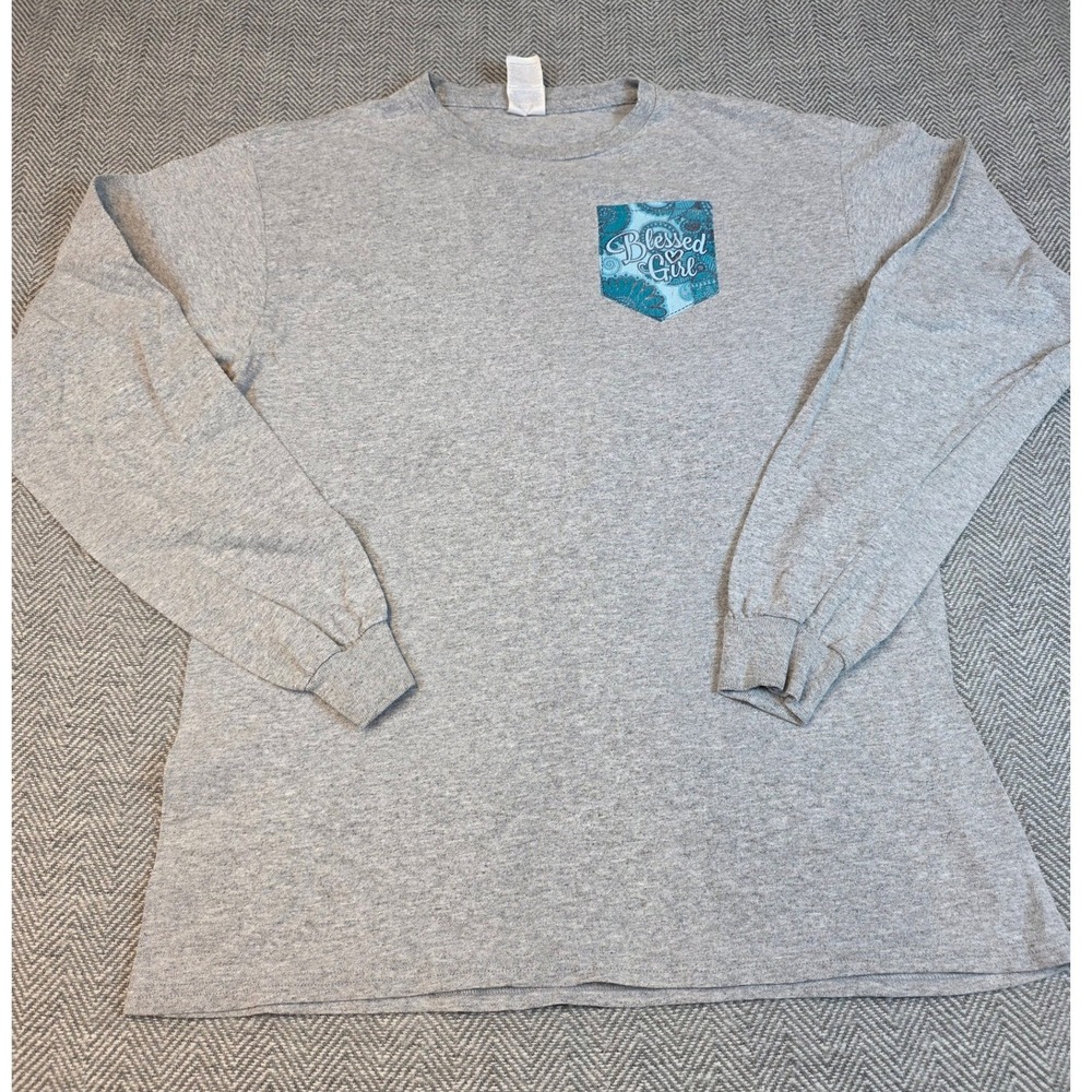 Blessed Girl Faith Bigger Than Fear Elephant Graphic Long Sleeve Shirt Gray M